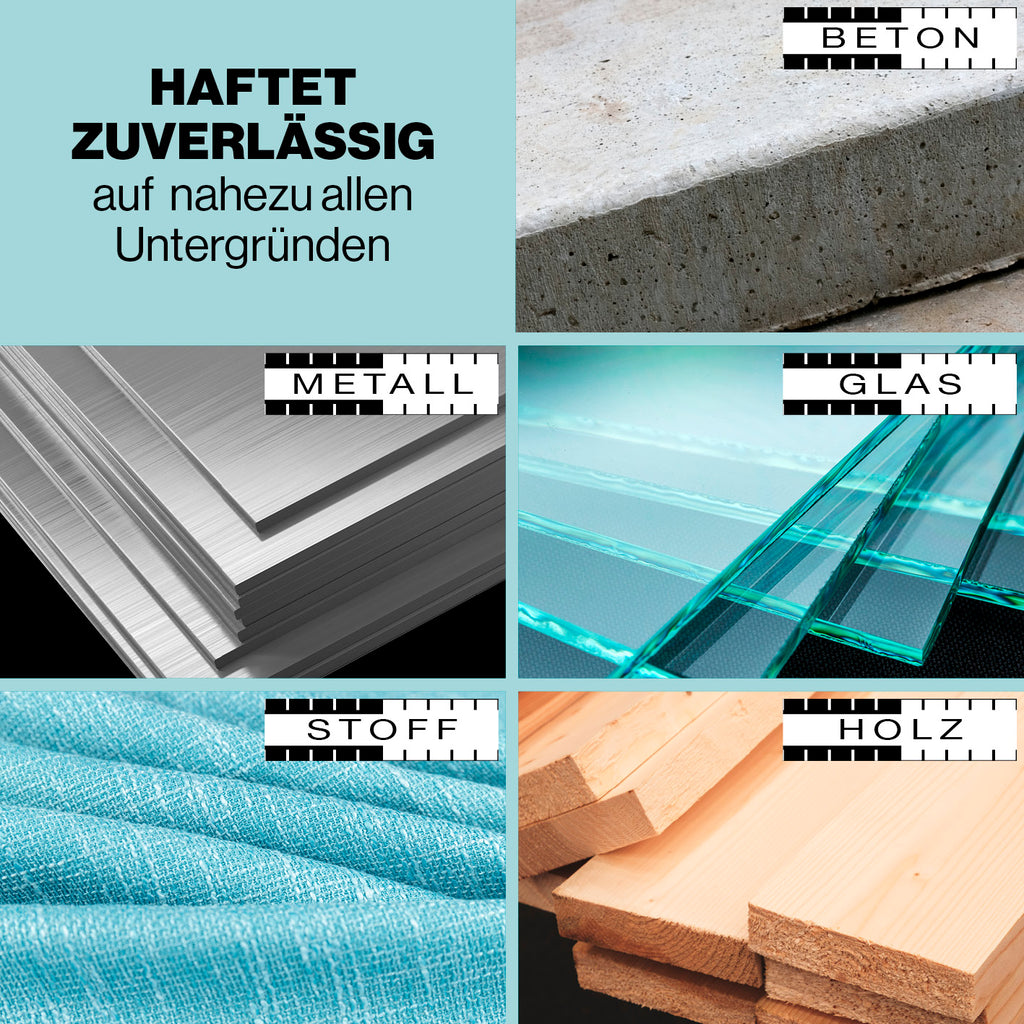 Haftet auf nahezu allen Untergründen.